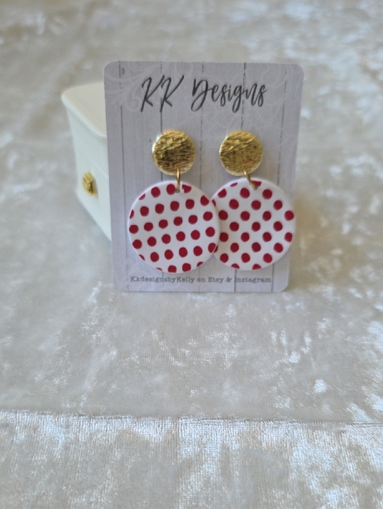 KK Designs Jewelry - NWT KK Designs Gold With White And Red Polka Dots Earrings